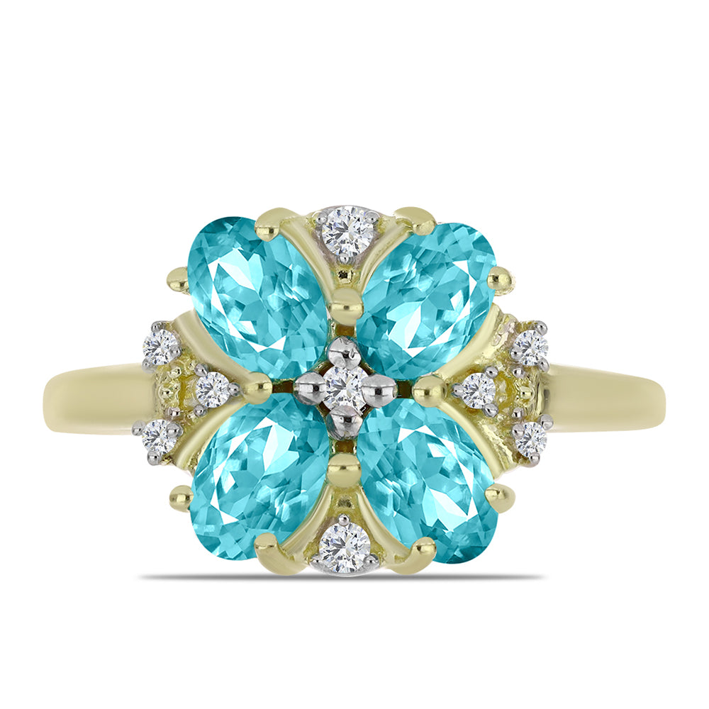 Anillo de Plata Bañada en Oro con Cuarzo Paraiba y Topacio Blanco 1 