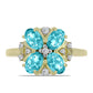 Anillo de Plata Bañada en Oro con Cuarzo Paraiba y Topacio Blanco
