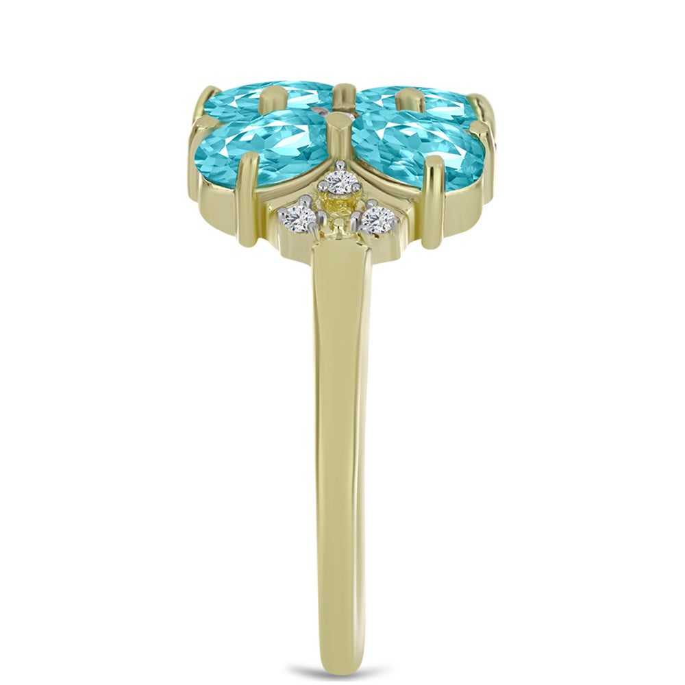 Anillo de Plata Bañada en Oro con Cuarzo Paraiba y Topacio Blanco 4 