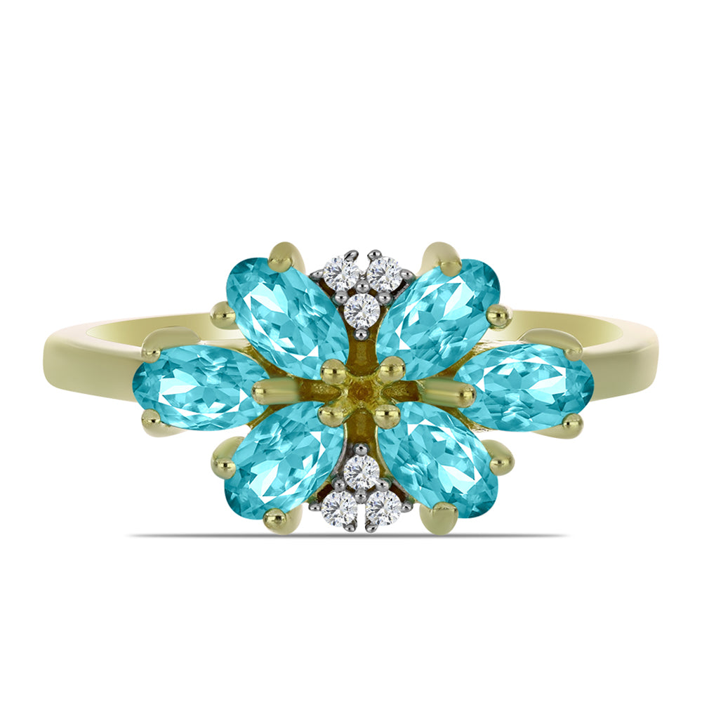 Anillo de Plata Bañada en Oro con Cuarzo Paraiba y Topacio Blanco 1 