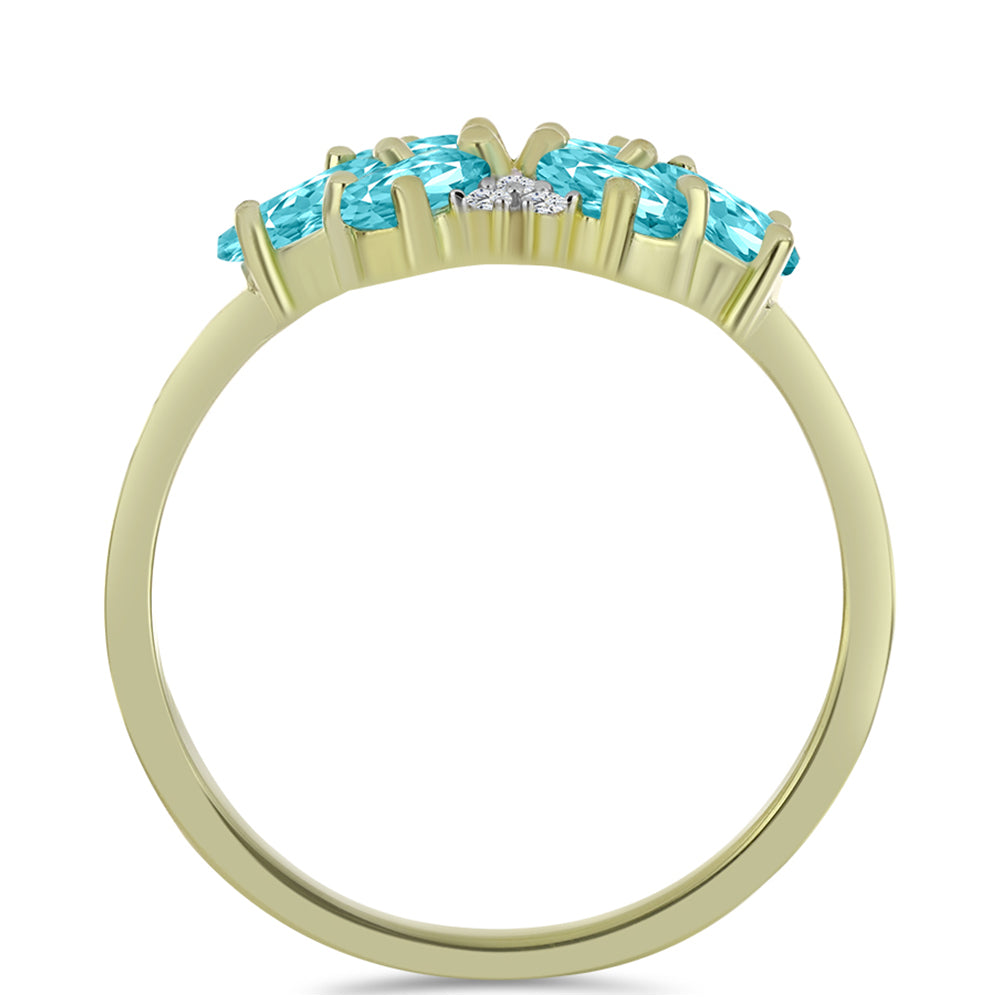 Anillo de Plata Bañada en Oro con Cuarzo Paraiba y Topacio Blanco 2 