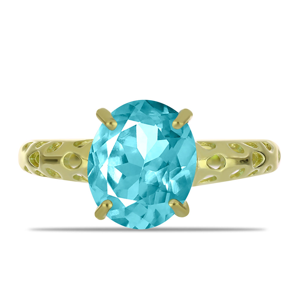 Anillo de Plata Bañada en Oro con Cuarzo Paraiba 5 