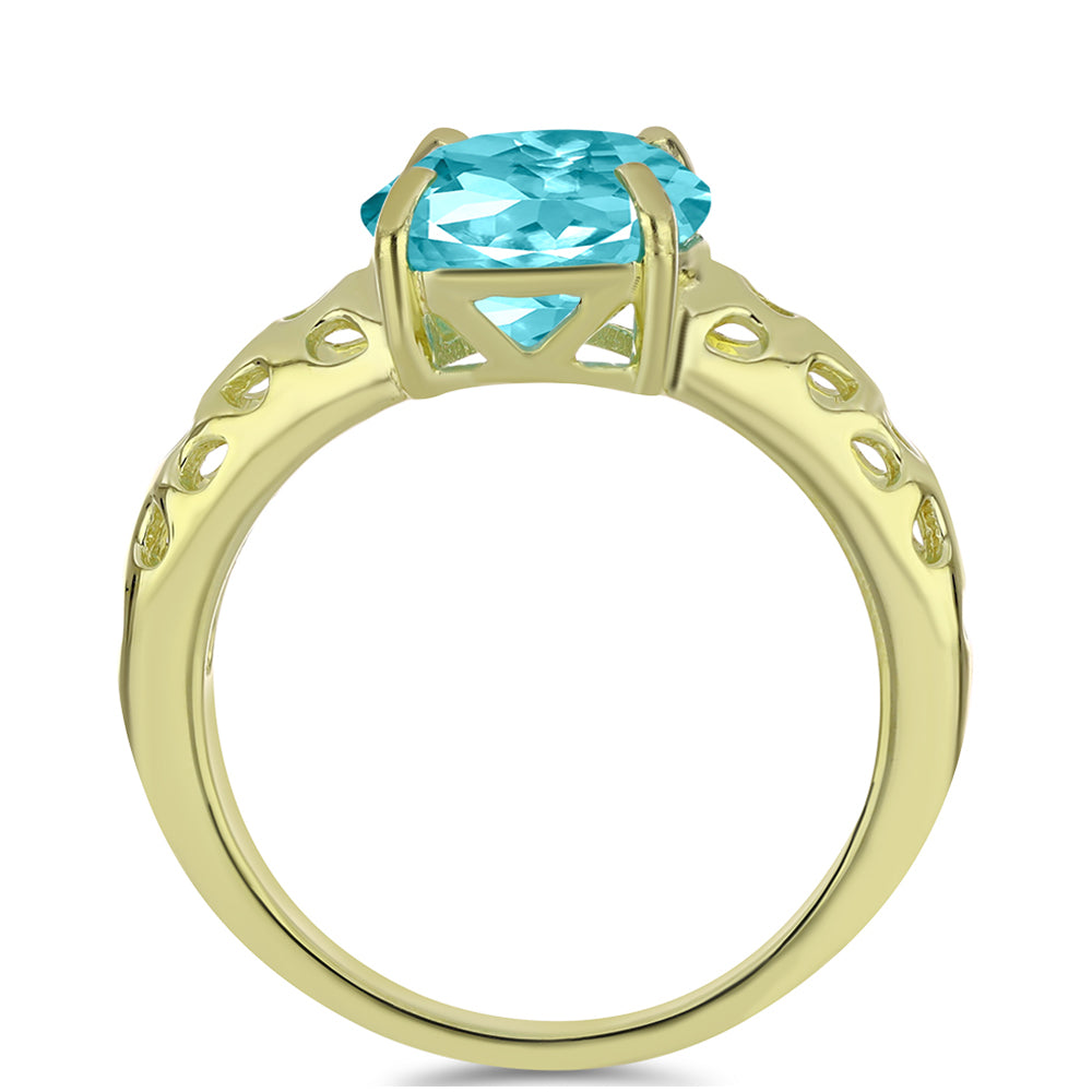 Anillo de Plata Bañada en Oro con Cuarzo Paraiba 6 