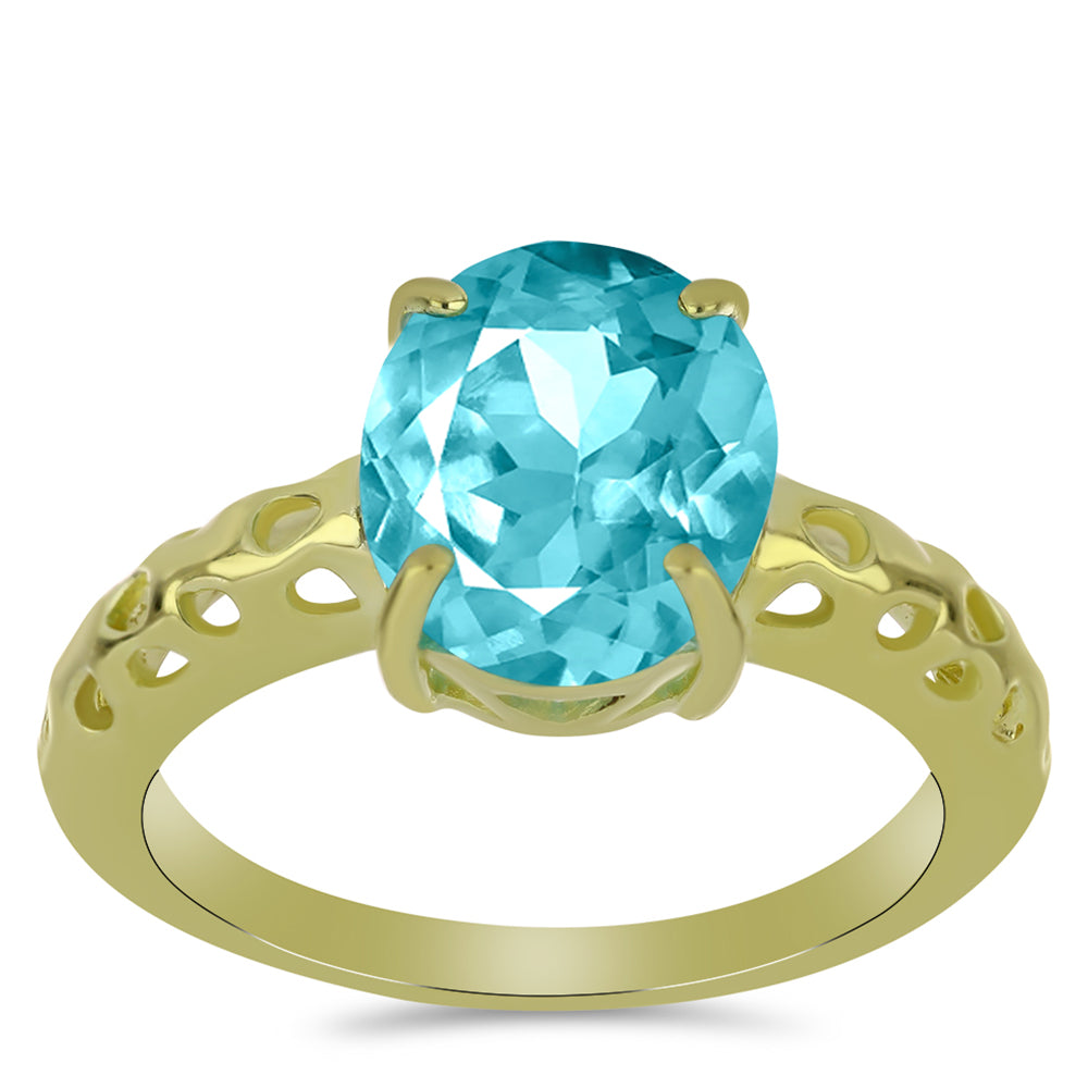 Anillo de Plata Bañada en Oro con Cuarzo Paraiba 7 