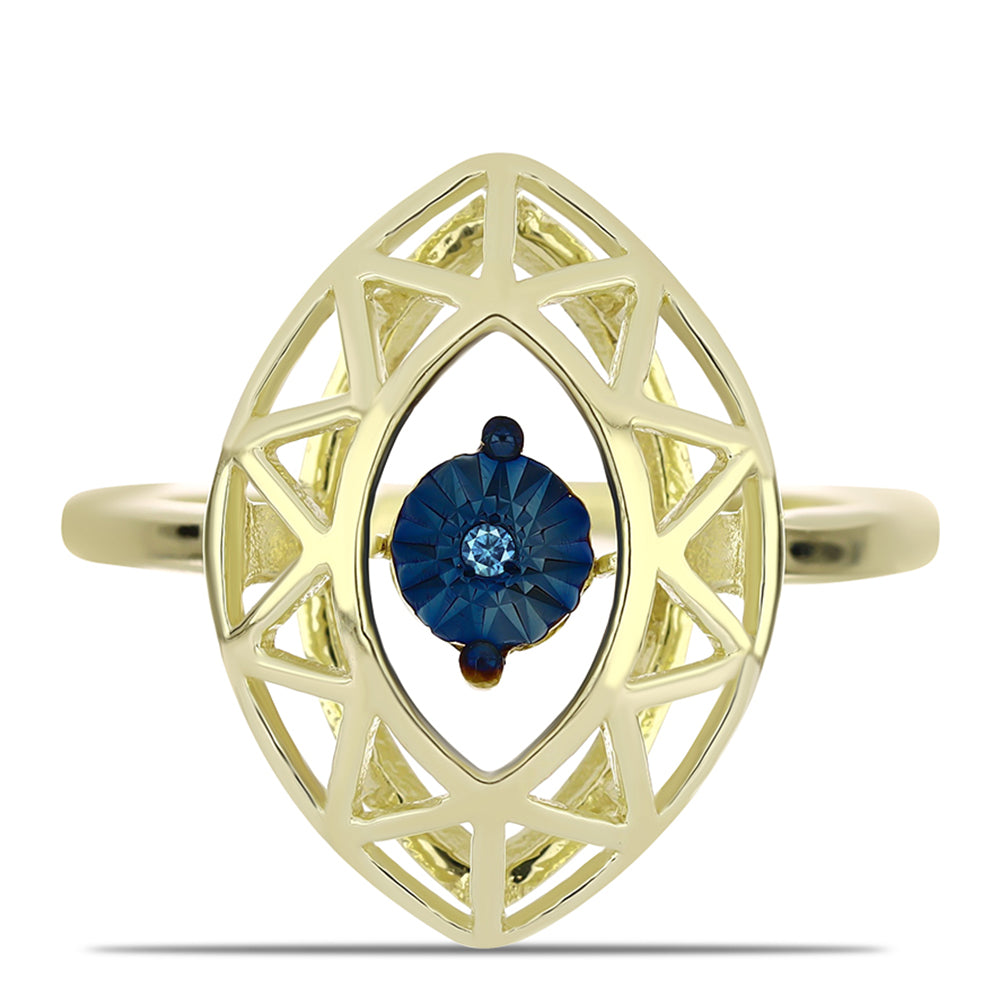 Anillo de Plata Bañada en Oro con Diamante azul danzante 1 