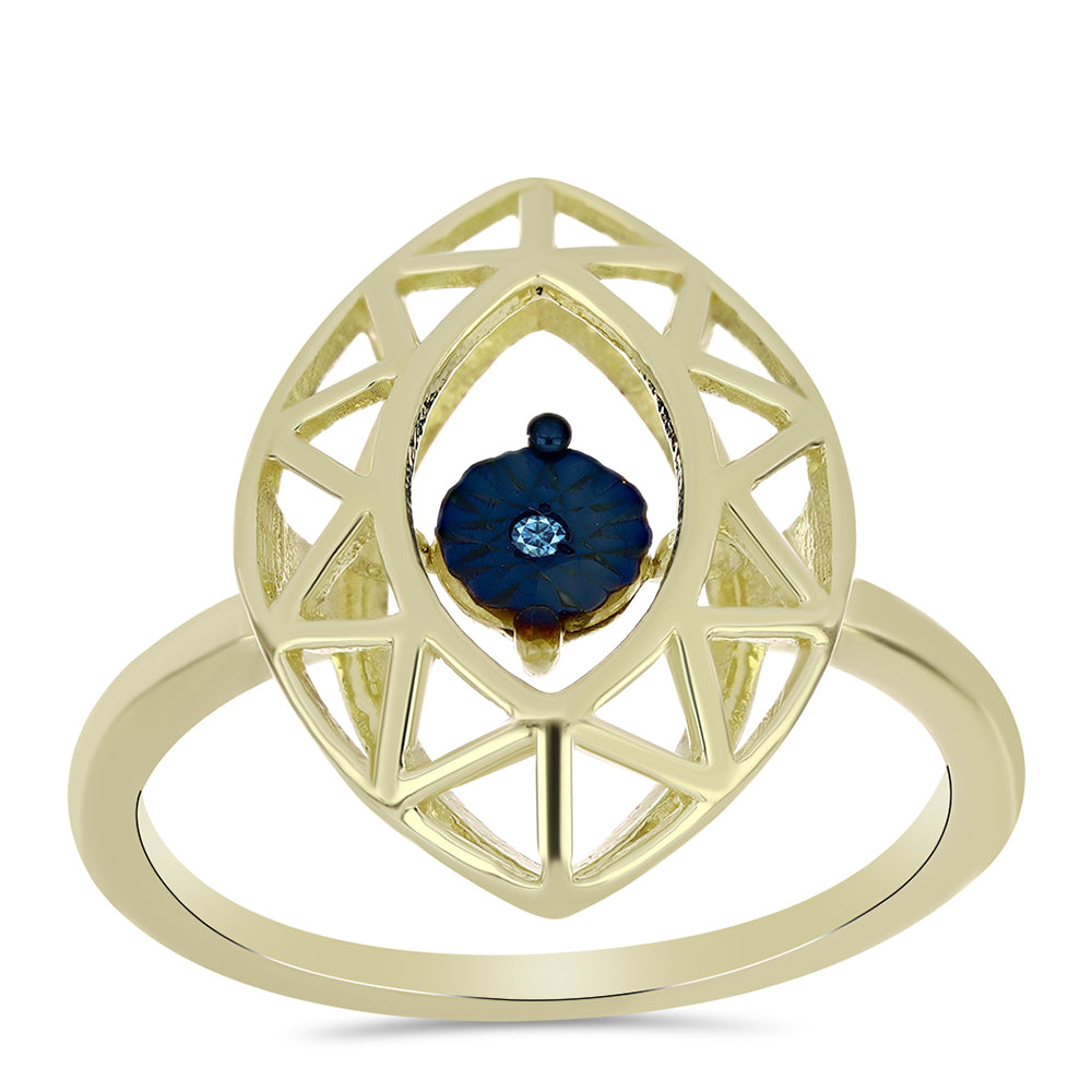 Anillo de Plata Bañada en Oro con Diamante azul danzante 3 