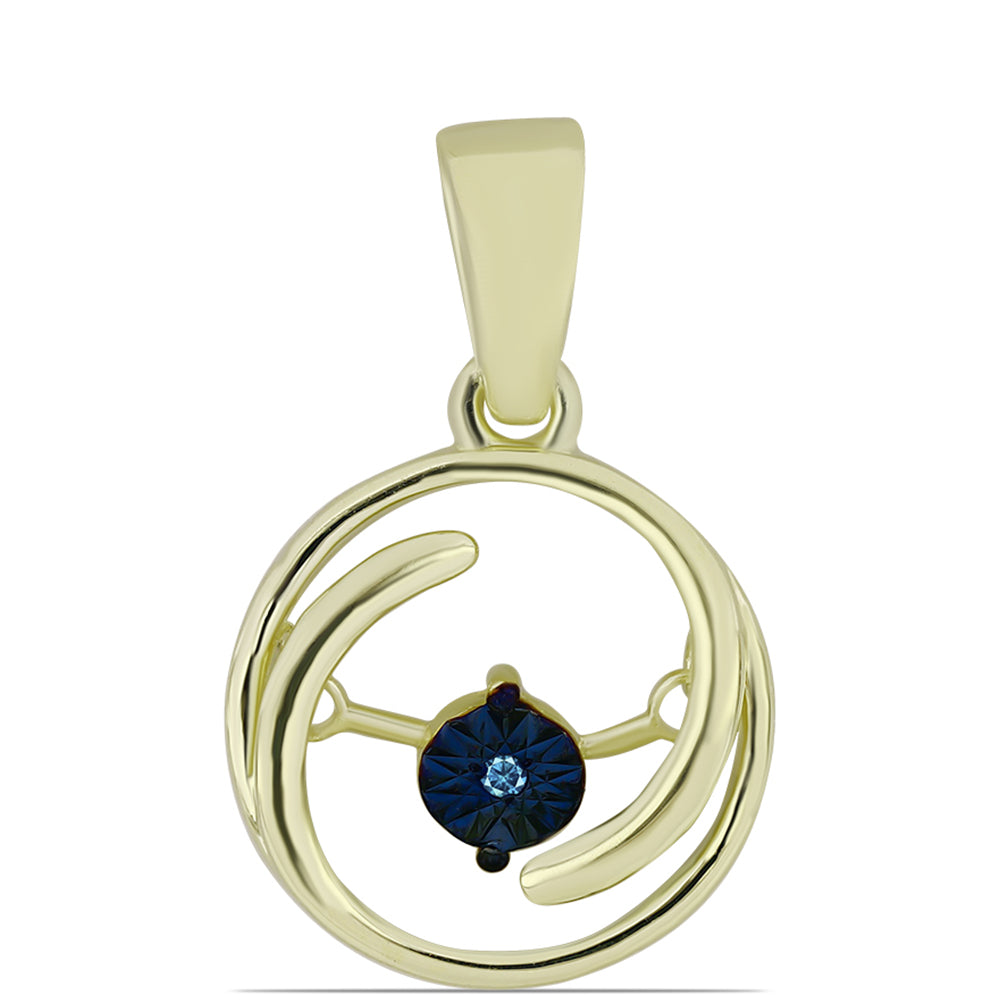 Colgante de Plata Bañada en Oro con Diamante azul danzante