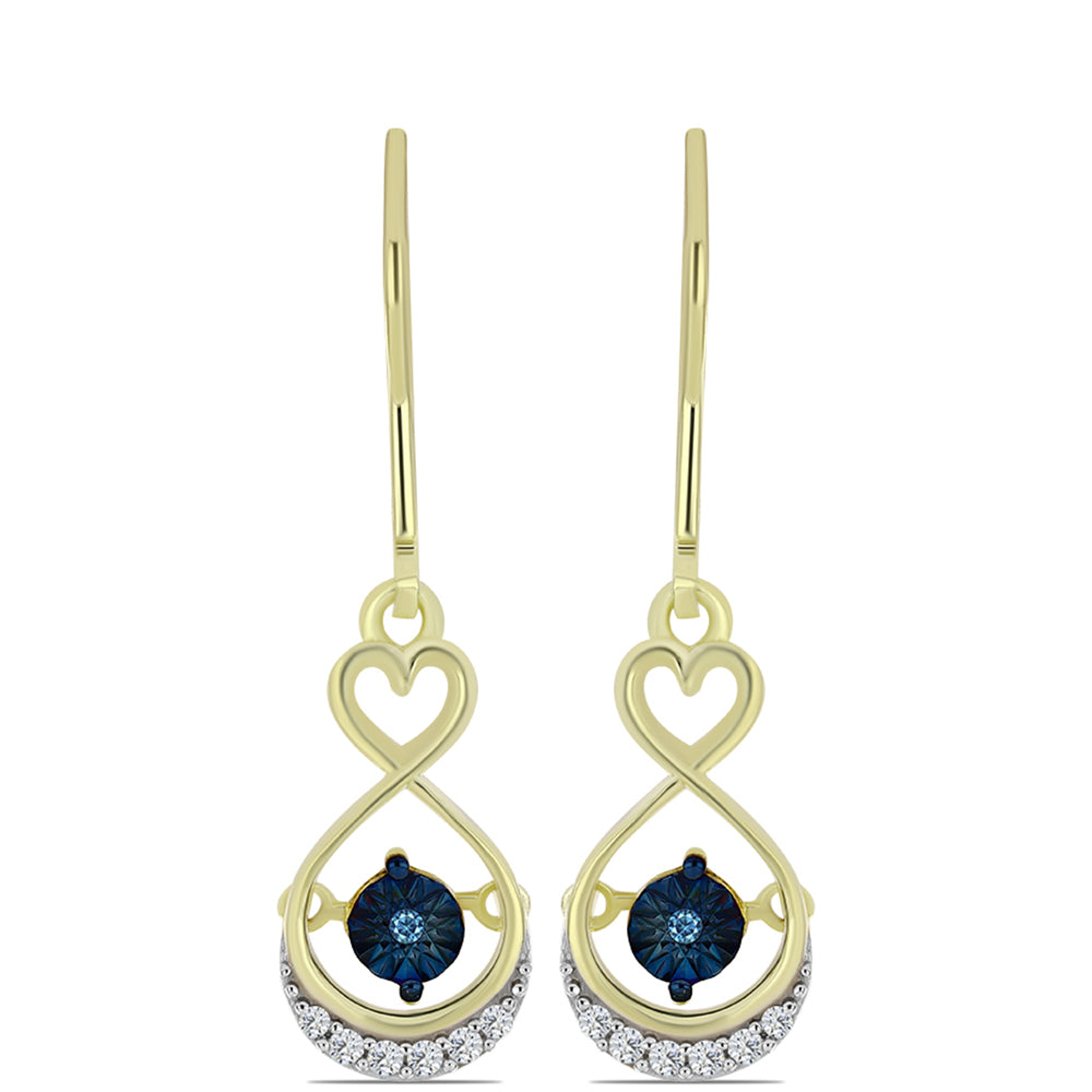 Pendientes de Plata Bañada en Oro con Diamante azul danzante y Topacio Blanco 3 