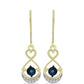 Pendientes de Plata Bañada en Oro con Diamante azul danzante y Topacio Blanco