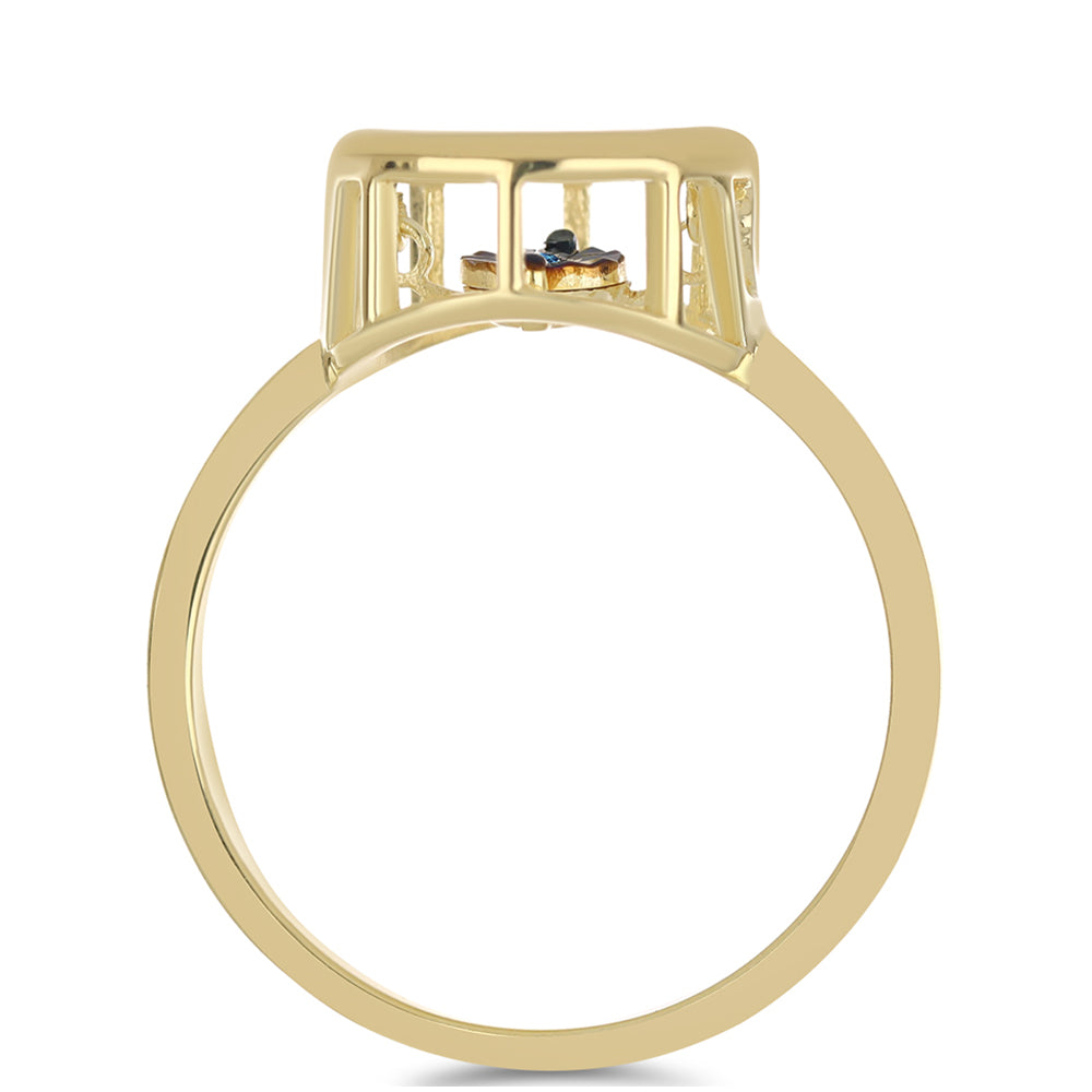 Anillo de Plata Bañada en Oro con Diamante azul danzante 2 