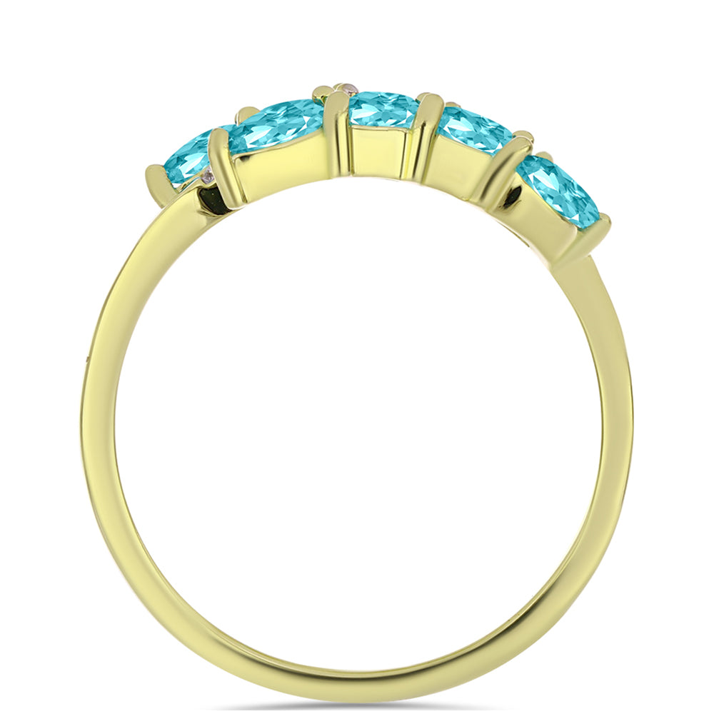 Anillo de Plata Bañada en Oro con Cuarzo Paraiba y Topacio Blanco 2 