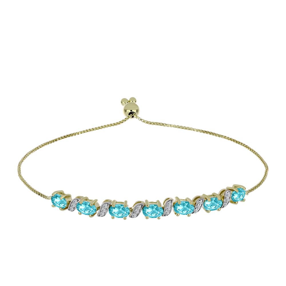 Pulsera de Plata Bañada en Oro con Cuarzo Paraiba y Topacio Blanco 2 