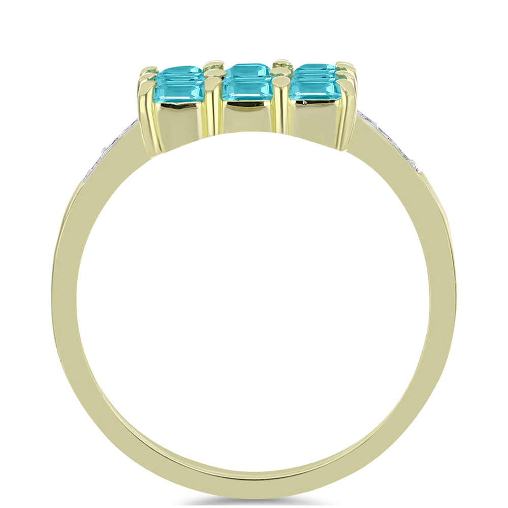 Anillo de Plata Bañada en Oro con Cuarzo Paraiba y Topacio Blanco 2 
