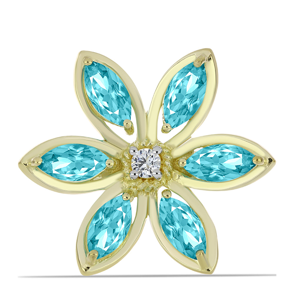 Anillo de Plata Bañada en Oro con Cuarzo Paraiba y Topacio Blanco 1 