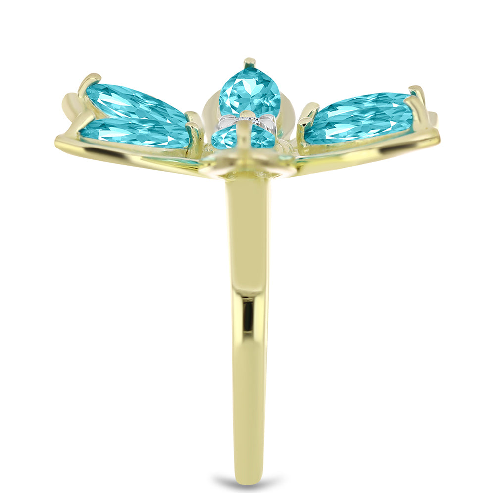 Anillo de Plata Bañada en Oro con Cuarzo Paraiba y Topacio Blanco 4 