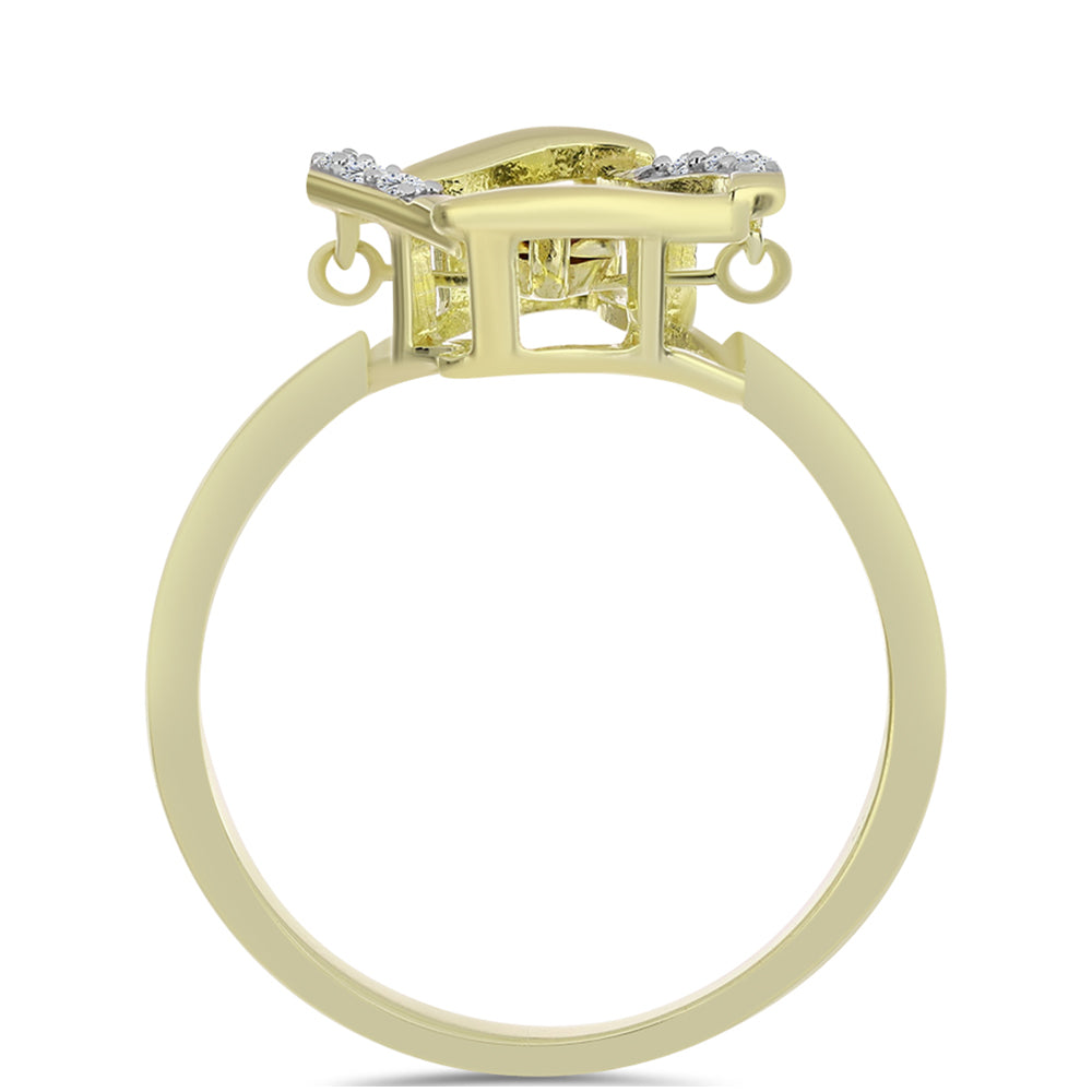 Anillo de Plata Bañada en Oro con Diamante azul danzante y Topacio Blanco 2 