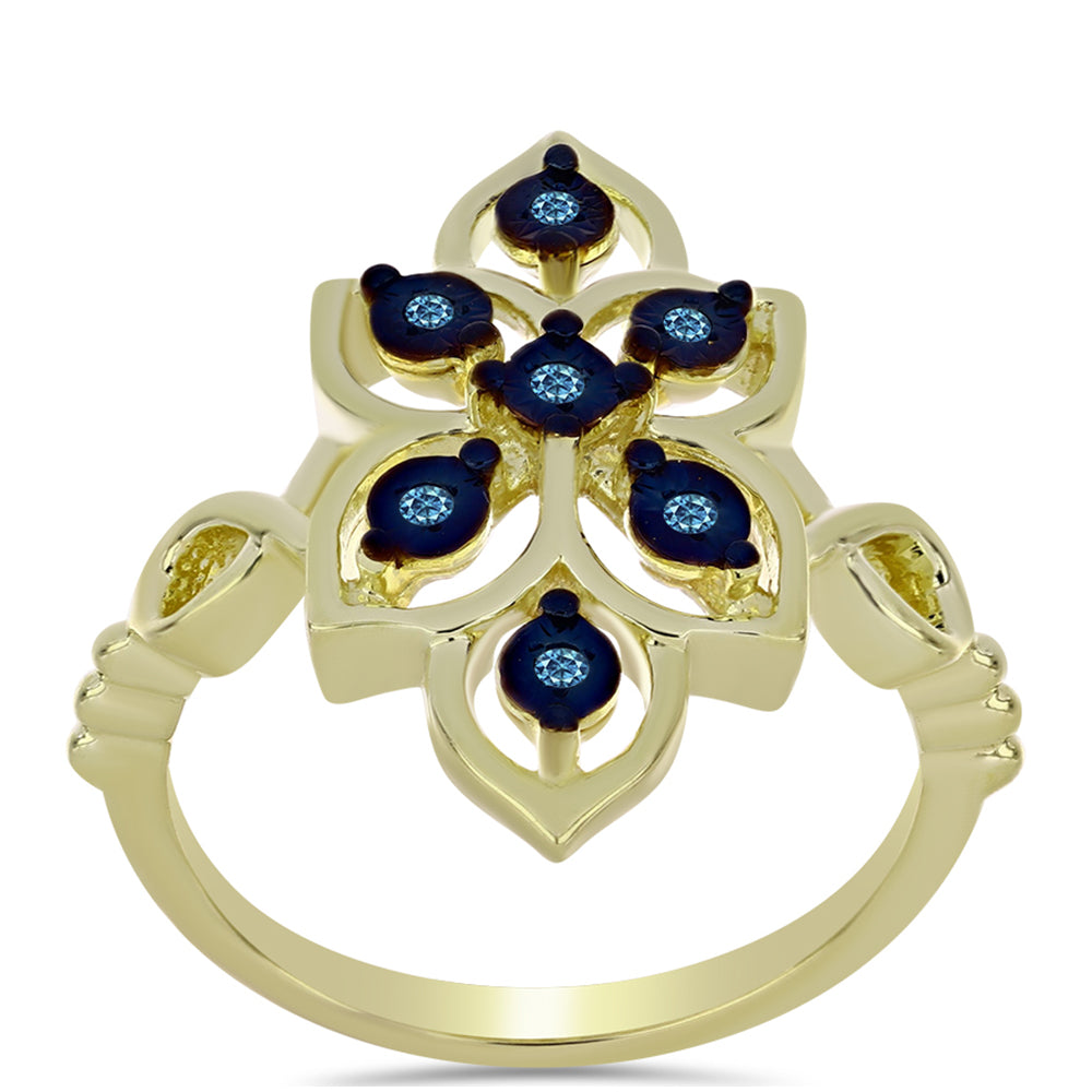 Anillo de Plata Bañada en Oro con Diamante azul danzante