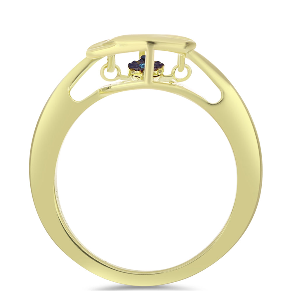 Anillo de Plata Bañada en Oro con Diamante azul danzante