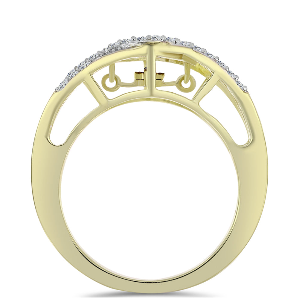 Anillo de Plata Bañada en Oro con Diamante azul danzante y Topacio Blanco