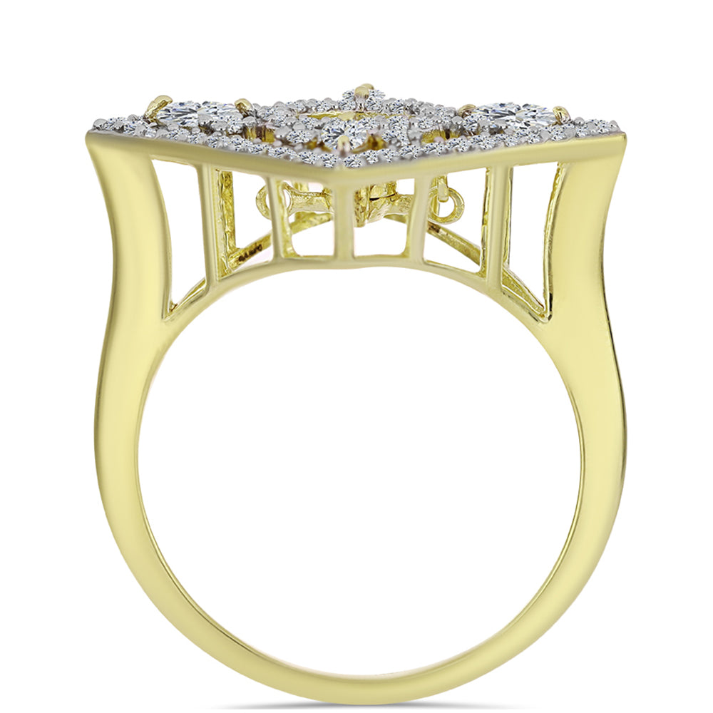 Anillo de Plata Bañada en Oro con Diamante azul danzante y Topacio Blanco