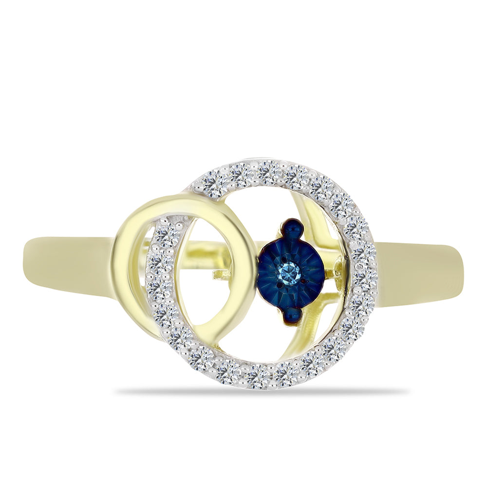 Anillo de Plata Bañada en Oro con Diamante azul danzante y Topacio Blanco 1 