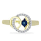 Anillo de Plata Bañada en Oro con Diamante azul danzante y Topacio Blanco