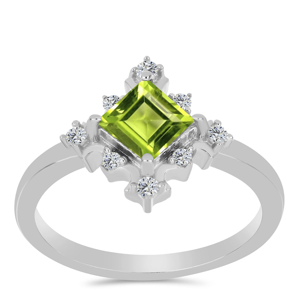 Anillo de Plata con Peridoto de Changbai y Topacio Blanco 3 