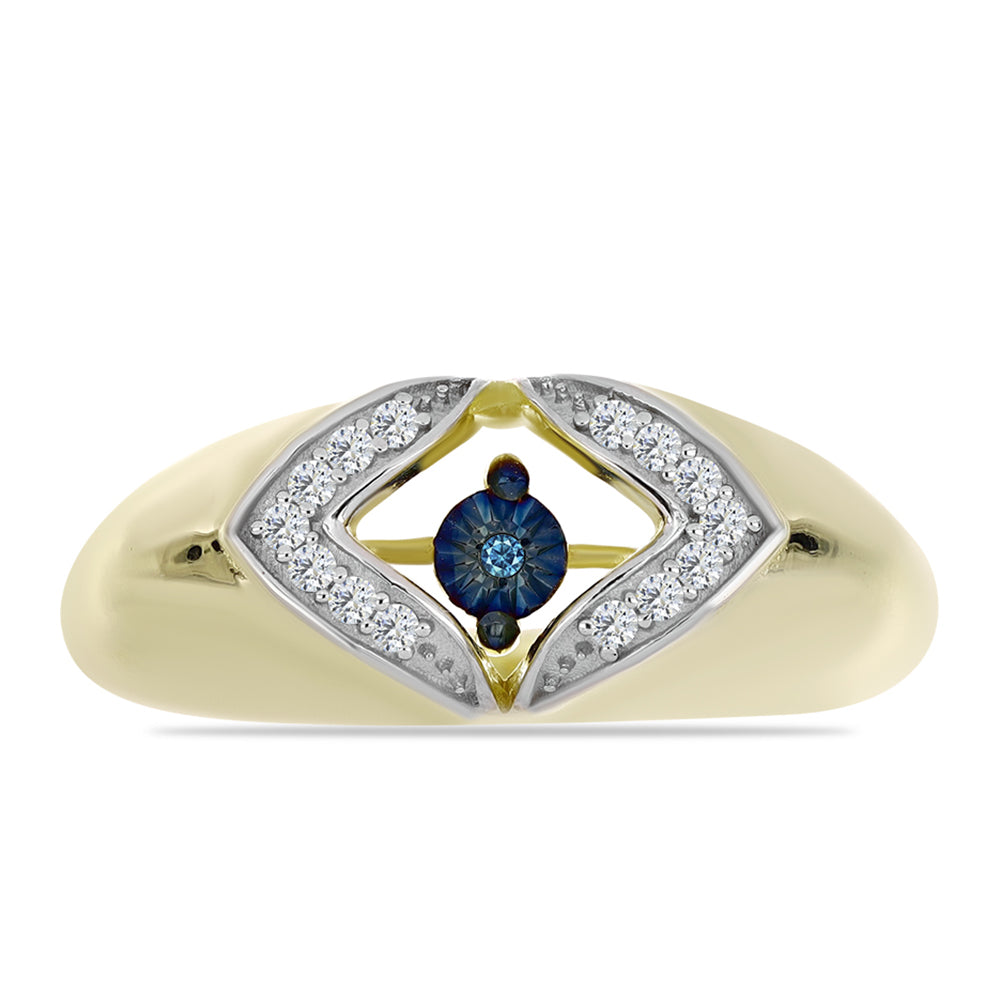 Anillo de Plata Bañada en Oro con Diamante azul danzante y Topacio Blanco 1 