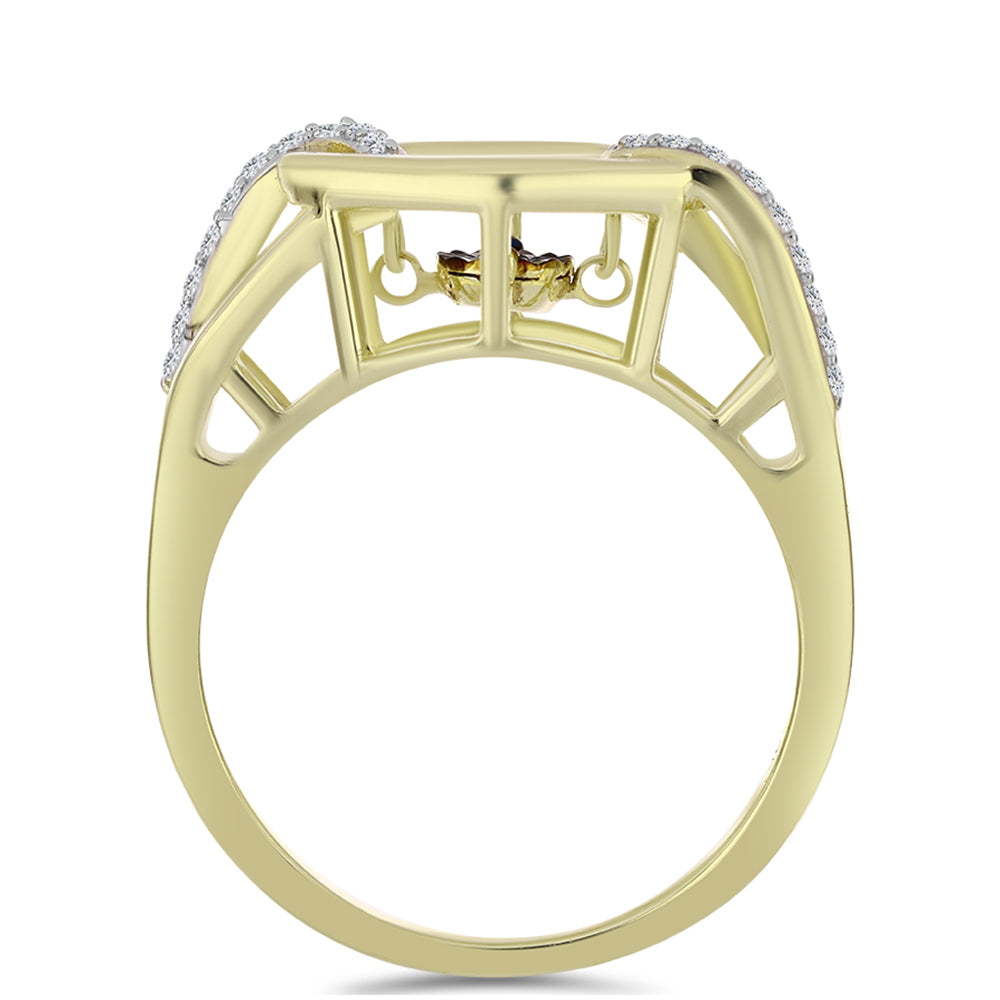 Anillo de Plata Bañada en Oro con Diamante azul danzante y Topacio Blanco 2 