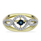 Anillo de Plata Bañada en Oro con Diamante azul danzante y Topacio Blanco