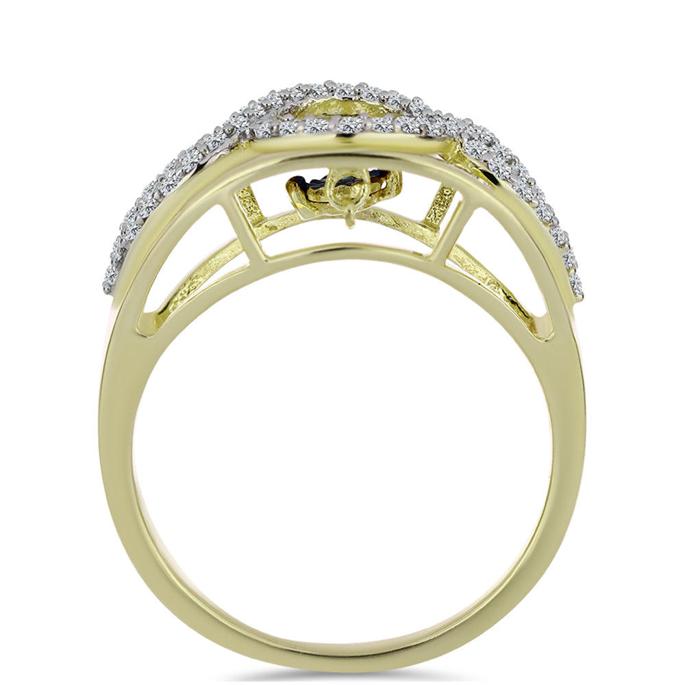 Anillo de Plata Bañada en Oro con Diamante azul danzante y Topacio Blanco