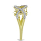 Anillo de Plata Bañada en Oro con Diamante azul danzante y Topacio Blanco