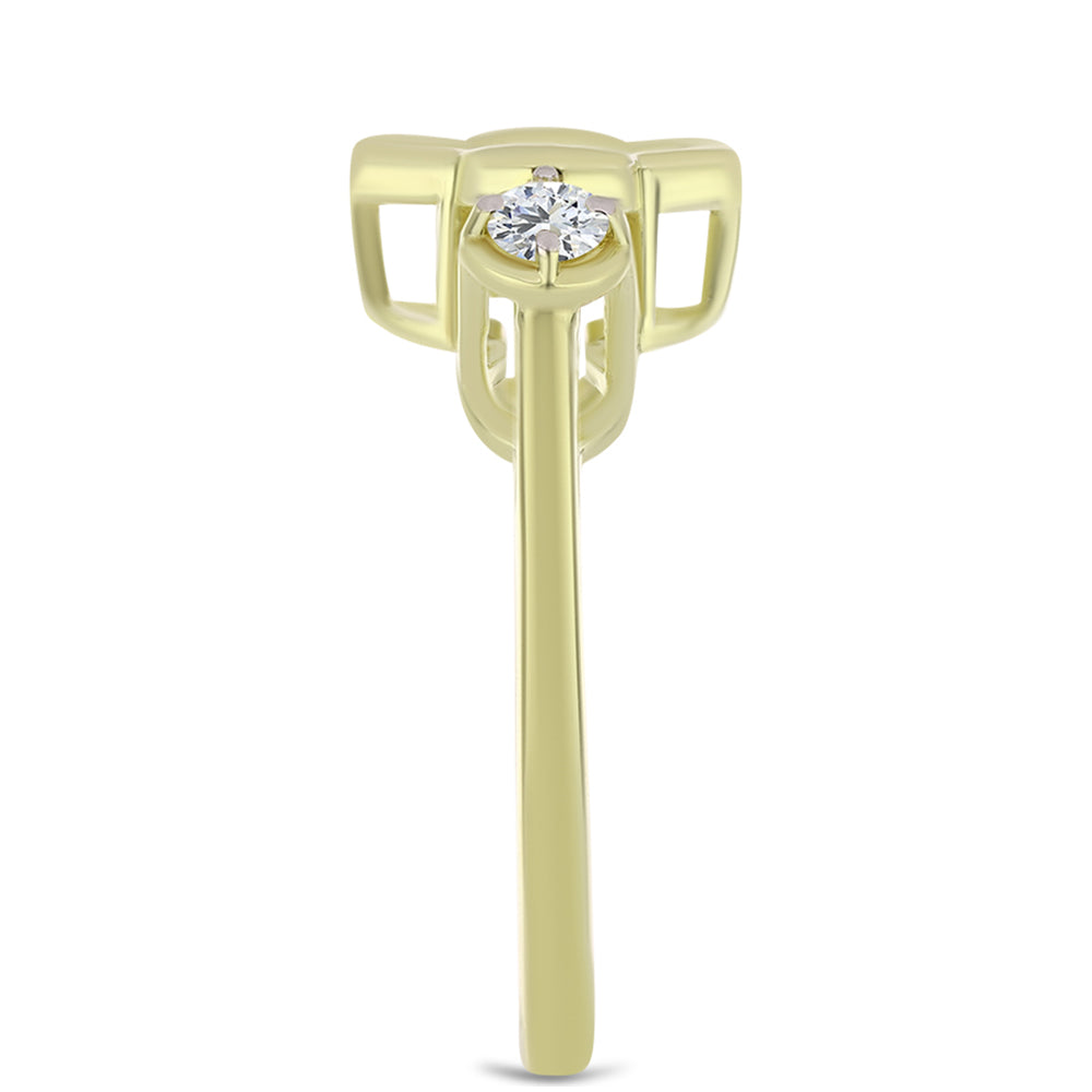 Anillo de Plata Bañada en Oro con Diamante azul danzante y Topacio Blanco 4 