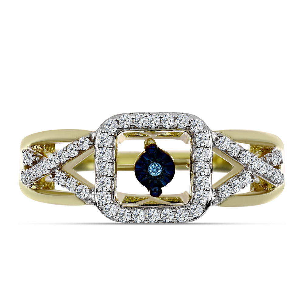 Anillo de Plata Bañada en Oro con Diamante azul danzante y Topacio Blanco 1 