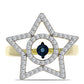 Anillo de Plata Bañada en Oro con Diamante azul danzante y Topacio Blanco