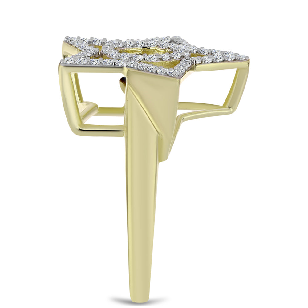 Anillo de Plata Bañada en Oro con Diamante azul danzante y Topacio Blanco 4 