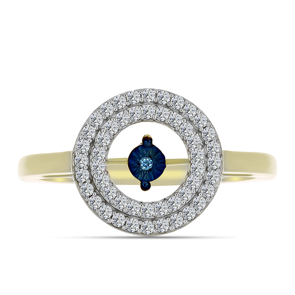 Anillo de Plata Bañada en Oro con Diamante azul danzante y Topacio Blanco