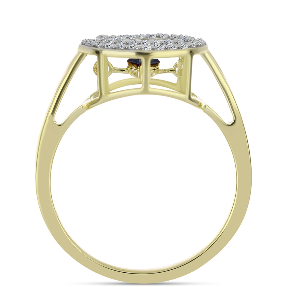 Anillo de Plata Bañada en Oro con Diamante azul danzante y Topacio Blanco 2 