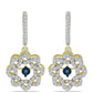 Pendientes de Plata Bañada en Oro con Diamante azul danzante y Topacio Blanco