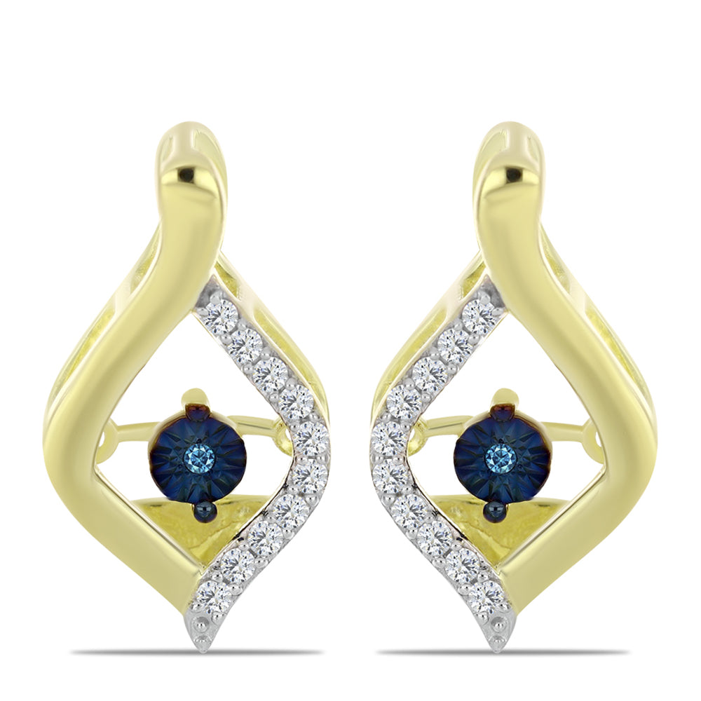 Pendientes de Plata Bañada en Oro con Diamante azul danzante y Topacio Blanco