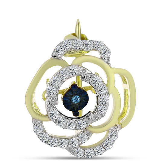Broche de Plata Bañada en Oro con Diamante azul danzante y Topacio Blanco