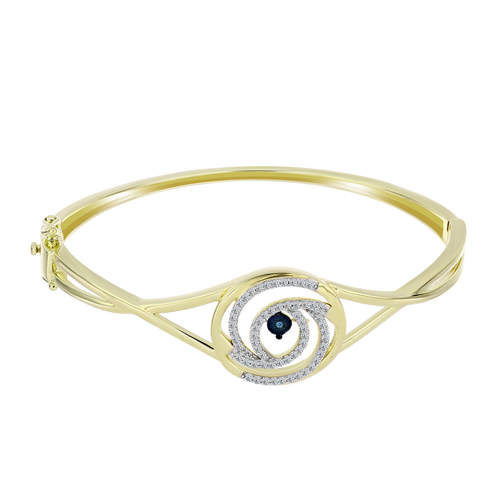 Brazalete de Plata Bañada en Oro con Diamante azul danzante y Topacio Blanco 1 