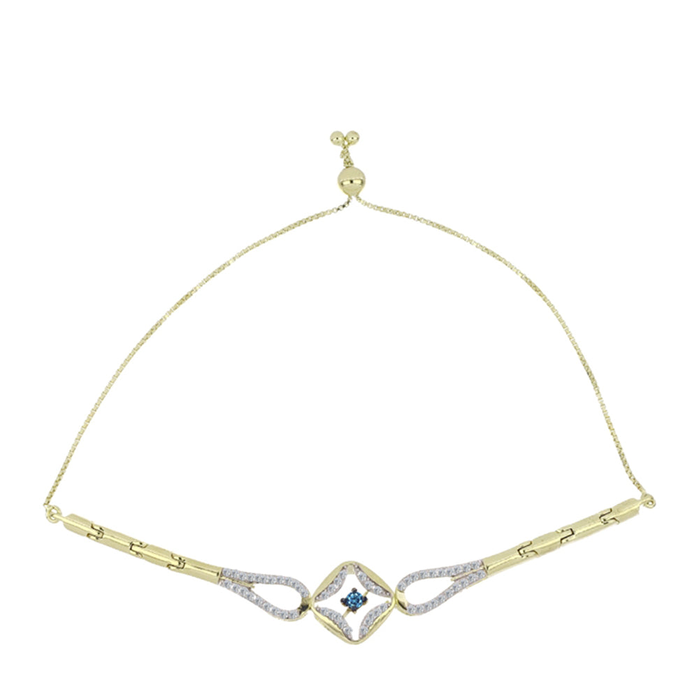 Pulsera de Plata Bañada en Oro con Diamante azul danzante y Topacio Blanco 1 