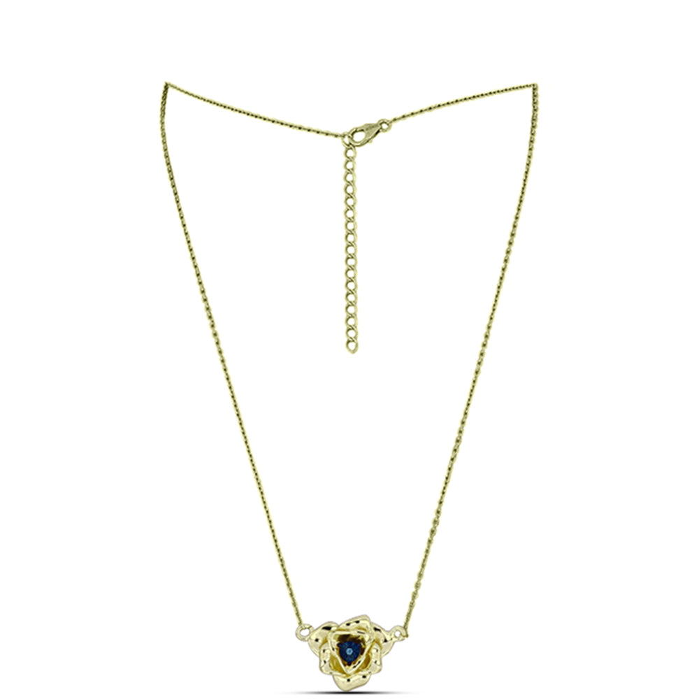 Collar de Plata Bañada en Oro con Diamante azul danzante 1 