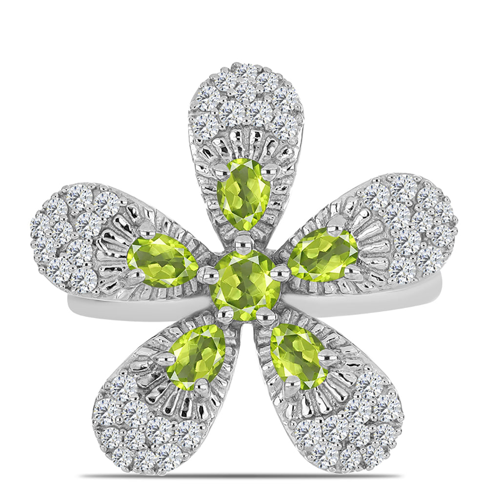 Anillo de Plata con Peridoto de Changbai y Topacio Blanco