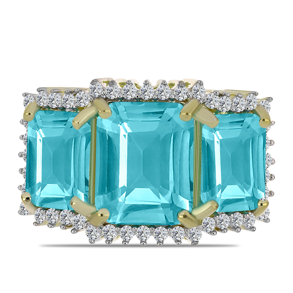 Anillo de Plata Bañada en Oro con Cuarzo Paraiba y Topacio Blanco 5 