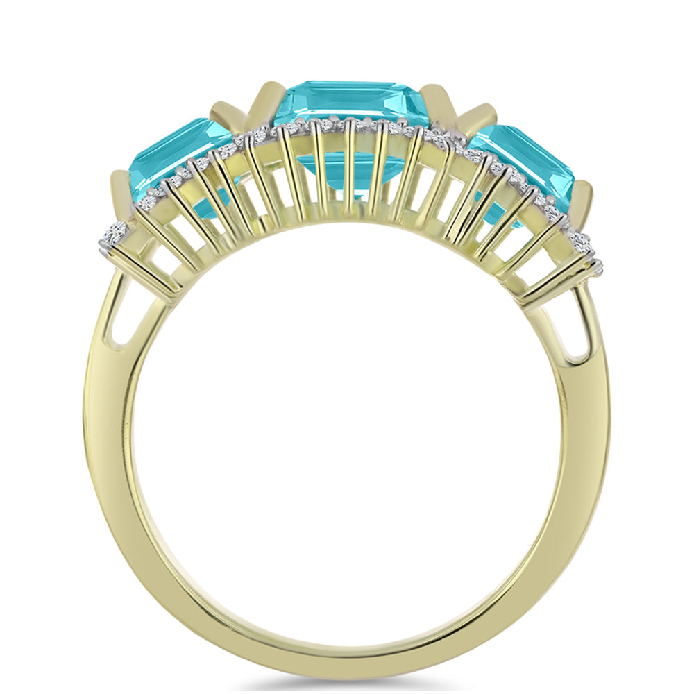 Anillo de Plata Bañada en Oro con Cuarzo Paraiba y Topacio Blanco