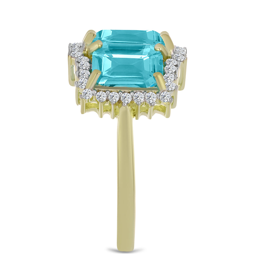 Anillo de Plata Bañada en Oro con Cuarzo Paraiba y Topacio Blanco