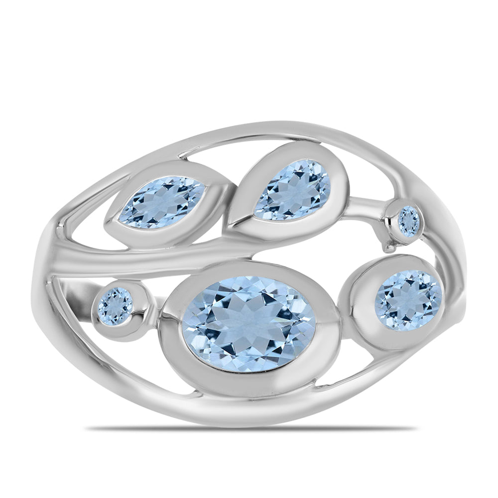 Anillo de Plata con Aguamarina del Condado de Embu y Topacio Blanco 1 