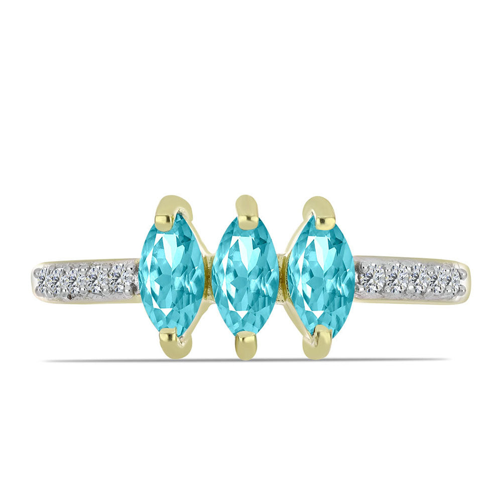 Anillo de Plata Bañada en Oro con Cuarzo Paraiba y Topacio Blanco 2 
